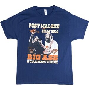 Post Malone‎ x Jelly Roll "Big Ass Stadium Tour" T-Shirt – Navy – Size Large